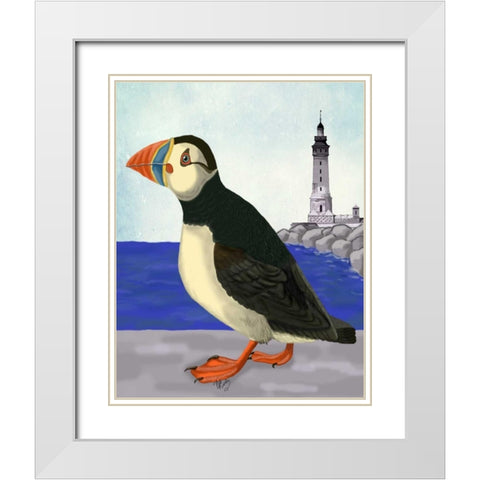 Puffin On the Quay White Modern Wood Framed Art Print with Double Matting by Fab Funky