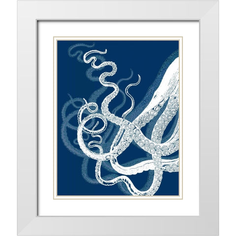 Octopus Tentacles Blue And White White Modern Wood Framed Art Print with Double Matting by Fab Funky