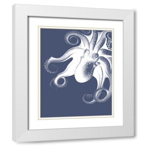 White Octopus on Indigo Blue f White Modern Wood Framed Art Print with Double Matting by Fab Funky