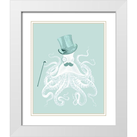 White Octopus on Seafoam b White Modern Wood Framed Art Print with Double Matting by Fab Funky