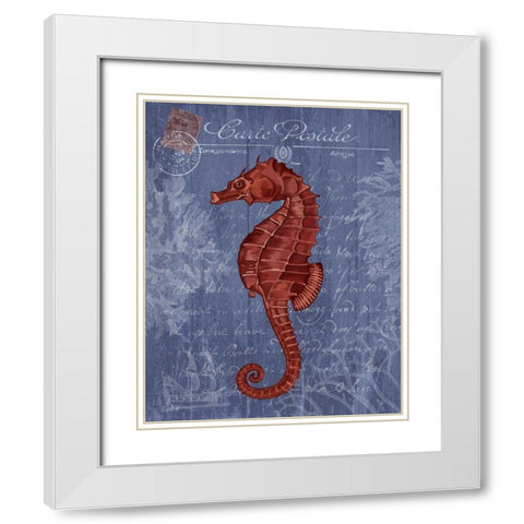 Seaside Postcard Red on Blue b White Modern Wood Framed Art Print with Double Matting by Fab Funky