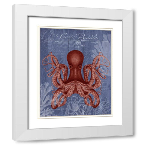 Seaside Postcard Red on Blue c White Modern Wood Framed Art Print with Double Matting by Fab Funky