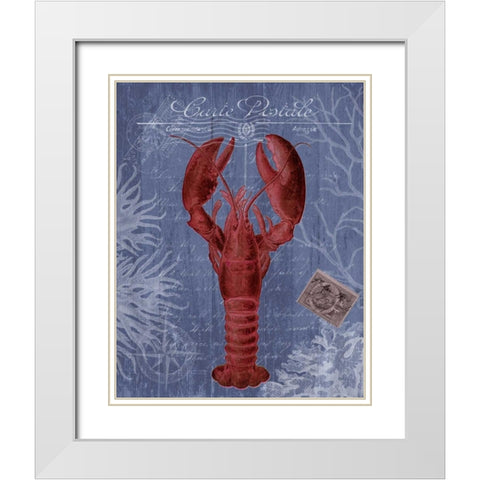 Seaside Postcard Red on Blue d White Modern Wood Framed Art Print with Double Matting by Fab Funky