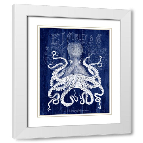 Octopus Prohibition Octopus On Blue White Modern Wood Framed Art Print with Double Matting by Fab Funky