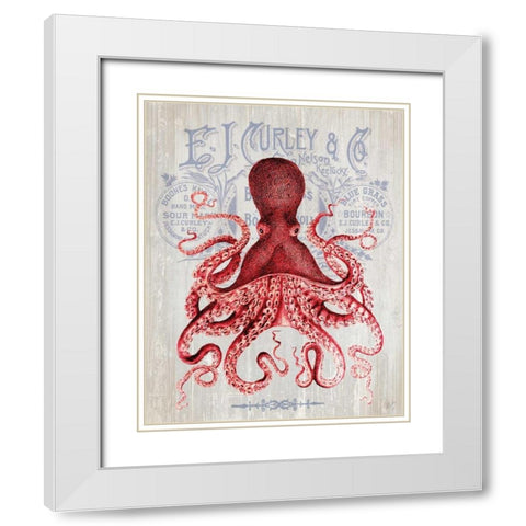 Octopus Prohibition Octopus On White White Modern Wood Framed Art Print with Double Matting by Fab Funky