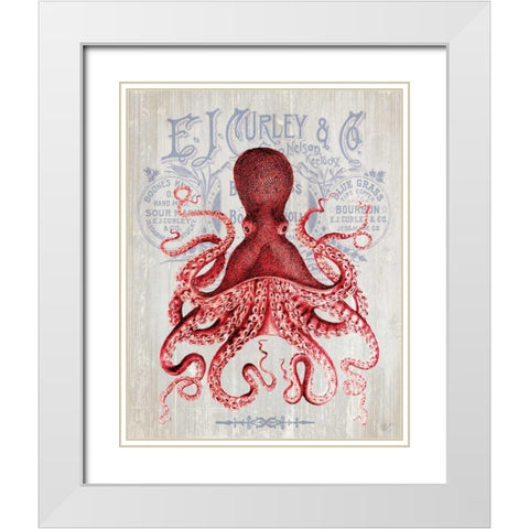 Octopus Prohibition Octopus On White White Modern Wood Framed Art Print with Double Matting by Fab Funky