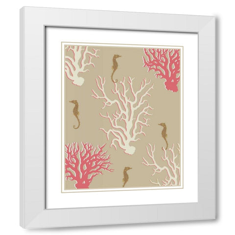 Coral and Seahorse in Beige White Modern Wood Framed Art Print with Double Matting by Fab Funky