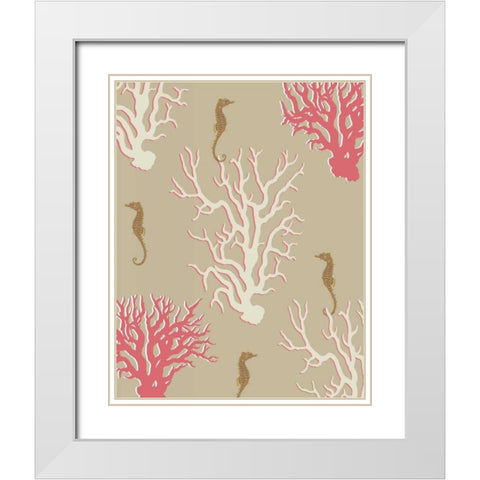 Coral and Seahorse in Beige White Modern Wood Framed Art Print with Double Matting by Fab Funky