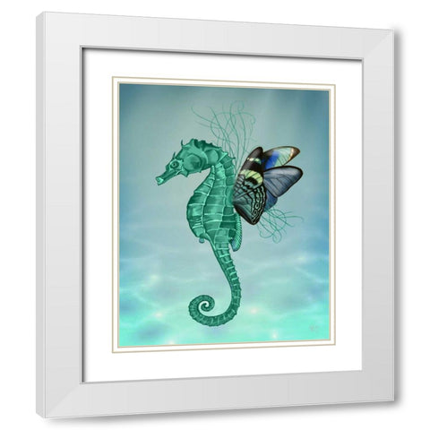 Winged Seahorse White Modern Wood Framed Art Print with Double Matting by Fab Funky