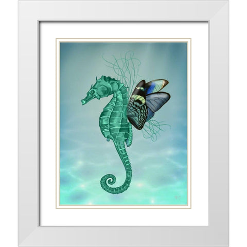 Winged Seahorse White Modern Wood Framed Art Print with Double Matting by Fab Funky