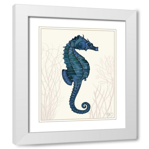 Blue Seahorses on Cream a White Modern Wood Framed Art Print with Double Matting by Fab Funky