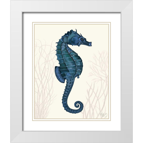 Blue Seahorses on Cream a White Modern Wood Framed Art Print with Double Matting by Fab Funky