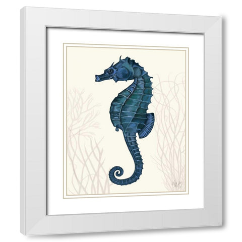 Blue Seahorses on Cream b White Modern Wood Framed Art Print with Double Matting by Fab Funky