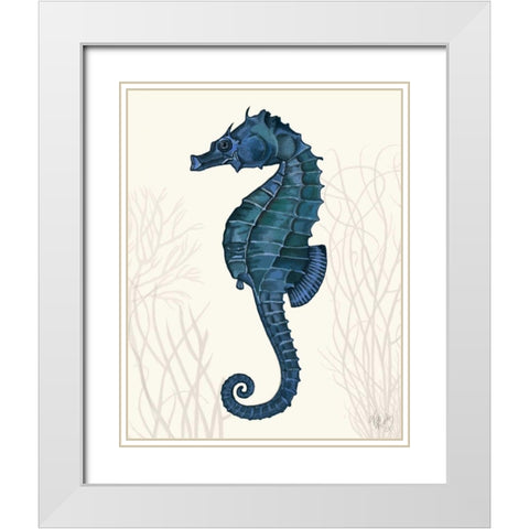 Blue Seahorses on Cream b White Modern Wood Framed Art Print with Double Matting by Fab Funky
