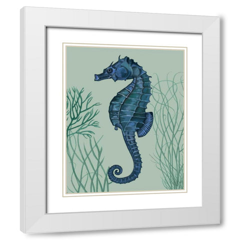 Blue Seahorses on Light Green Sage b White Modern Wood Framed Art Print with Double Matting by Fab Funky