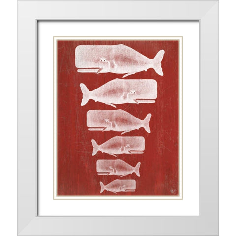 Whale Family White On Red White Modern Wood Framed Art Print with Double Matting by Fab Funky