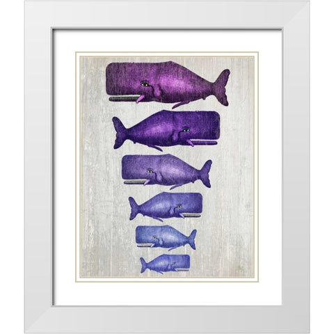 Whale Family Purple on White White Modern Wood Framed Art Print with Double Matting by Fab Funky