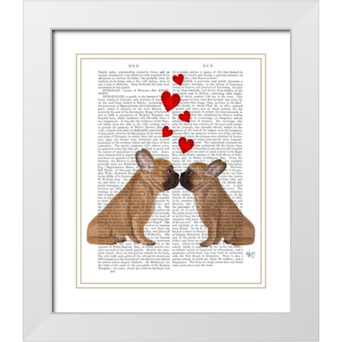 French Kiss and Hearts White Modern Wood Framed Art Print with Double Matting by Fab Funky