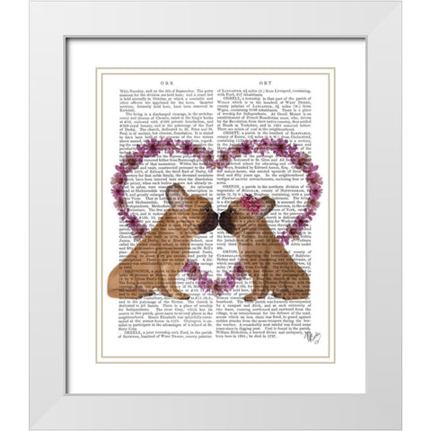 French Kiss and Flower Heart White Modern Wood Framed Art Print with Double Matting by Fab Funky
