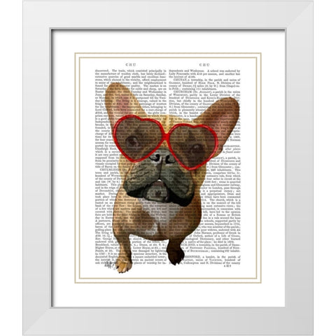 French Bulldog and Heart Glasses White Modern Wood Framed Art Print with Double Matting by Fab Funky