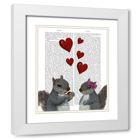 Squirrel Love White Modern Wood Framed Art Print with Double Matting by Fab Funky