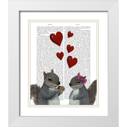 Squirrel Love White Modern Wood Framed Art Print with Double Matting by Fab Funky
