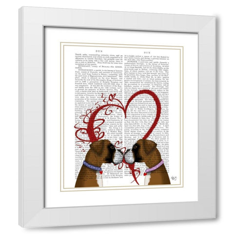 Boxer Love White Modern Wood Framed Art Print with Double Matting by Fab Funky