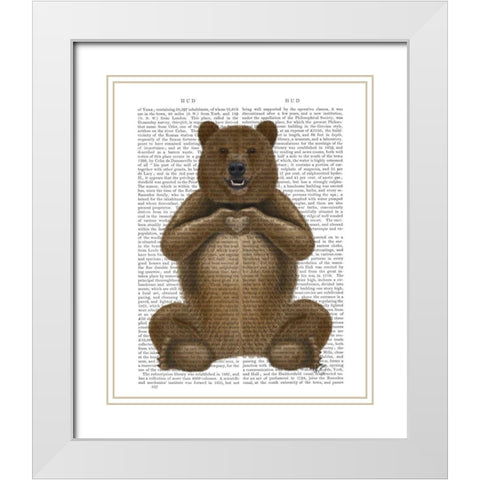 Bear and Hand Heart White Modern Wood Framed Art Print with Double Matting by Fab Funky