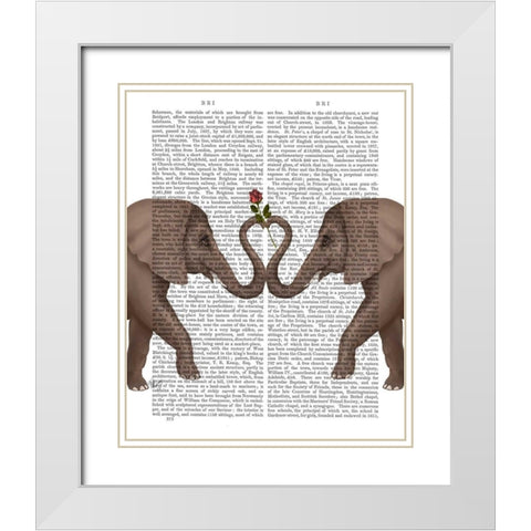 Elephants Heart and Rose White Modern Wood Framed Art Print with Double Matting by Fab Funky