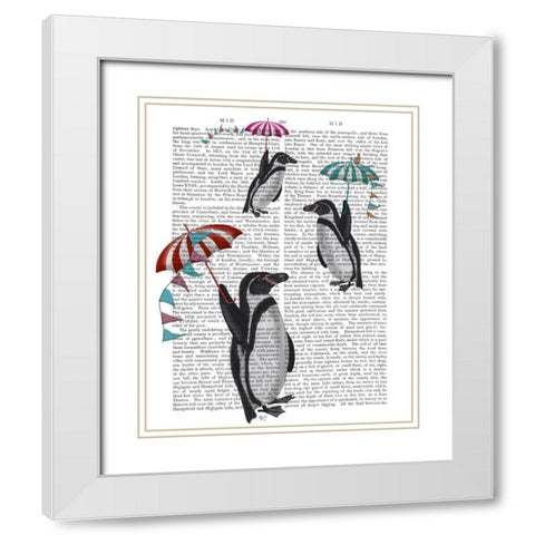 Floating Penguins White Modern Wood Framed Art Print with Double Matting by Fab Funky