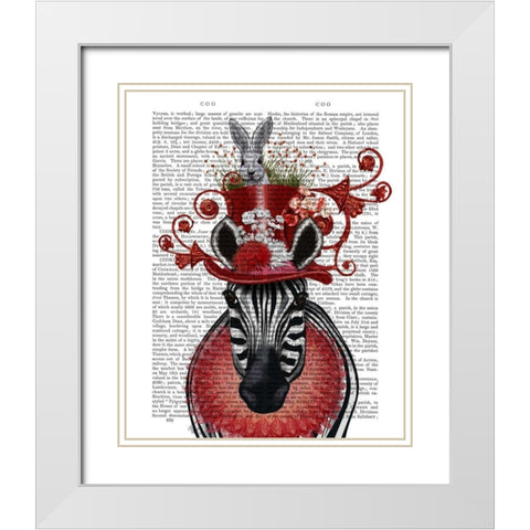 Zebra and Bunny Hat White Modern Wood Framed Art Print with Double Matting by Fab Funky