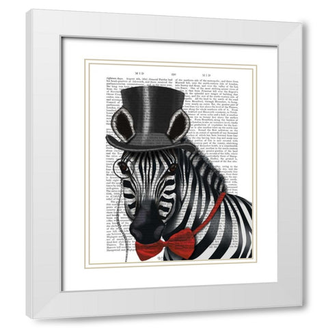 Zebra with Top Hat and Bow Tie 1, Sideways White Modern Wood Framed Art Print with Double Matting by Fab Funky