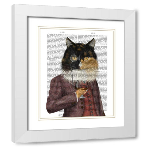Tortoiseshell Cat and Brandy Glass White Modern Wood Framed Art Print with Double Matting by Fab Funky