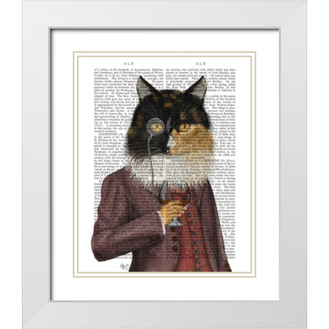 Tortoiseshell Cat and Brandy Glass White Modern Wood Framed Art Print with Double Matting by Fab Funky