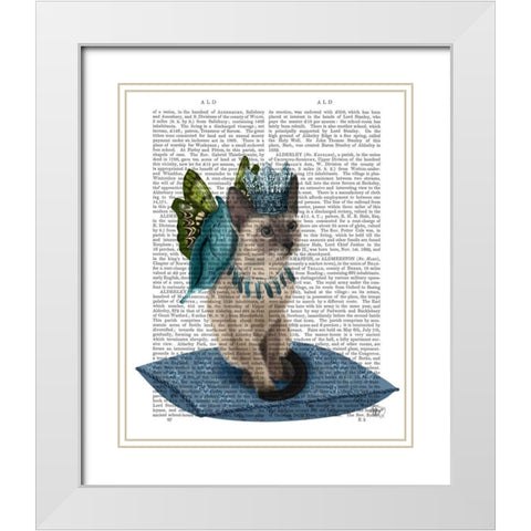 Cat with Blue Butterfly Wings White Modern Wood Framed Art Print with Double Matting by Fab Funky