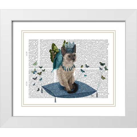 Cat on Pillow with Butterflies White Modern Wood Framed Art Print with Double Matting by Fab Funky