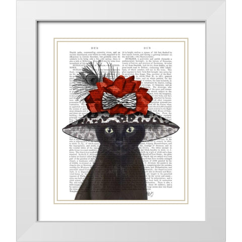 Cat, Black with Fabulous Hat White Modern Wood Framed Art Print with Double Matting by Fab Funky