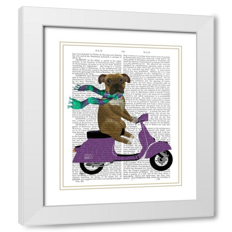 Boxer On Moped White Modern Wood Framed Art Print with Double Matting by Fab Funky