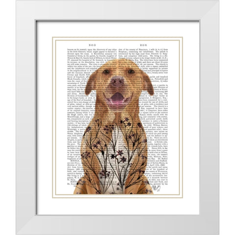 Pit Bull with Floral Tattoo White Modern Wood Framed Art Print with Double Matting by Fab Funky