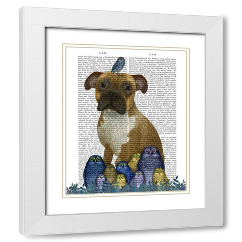 Boxer and Owls White Modern Wood Framed Art Print with Double Matting by Fab Funky