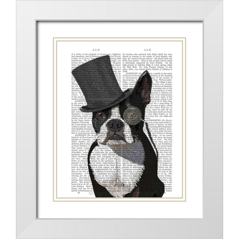 Boston Terrier, Formal Hound and Hat White Modern Wood Framed Art Print with Double Matting by Fab Funky