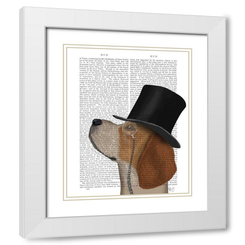 Beagle, Formal Hound and Hat White Modern Wood Framed Art Print with Double Matting by Fab Funky