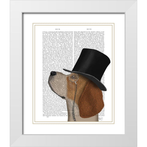 Beagle, Formal Hound and Hat White Modern Wood Framed Art Print with Double Matting by Fab Funky