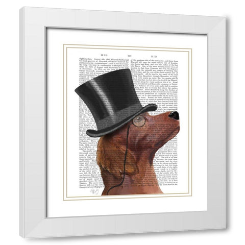 Red Setter, Formal Hound and Hat White Modern Wood Framed Art Print with Double Matting by Fab Funky