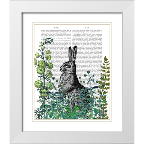 Rabbit in The Garden White Modern Wood Framed Art Print with Double Matting by Fab Funky