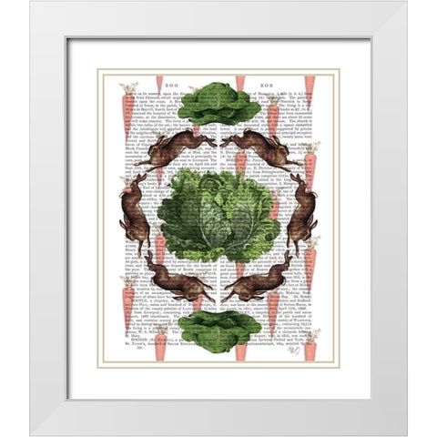 Leaping Hares and Cabbages White Modern Wood Framed Art Print with Double Matting by Fab Funky