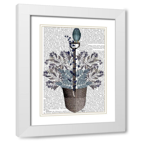 Garden Spade and Berries White Modern Wood Framed Art Print with Double Matting by Fab Funky