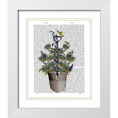 Garden Spade and Birds White Modern Wood Framed Art Print with Double Matting by Fab Funky