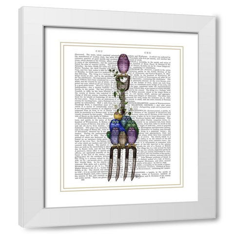 Garden Fork and Owls White Modern Wood Framed Art Print with Double Matting by Fab Funky