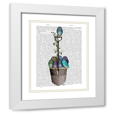Garden Spade and Owls White Modern Wood Framed Art Print with Double Matting by Fab Funky